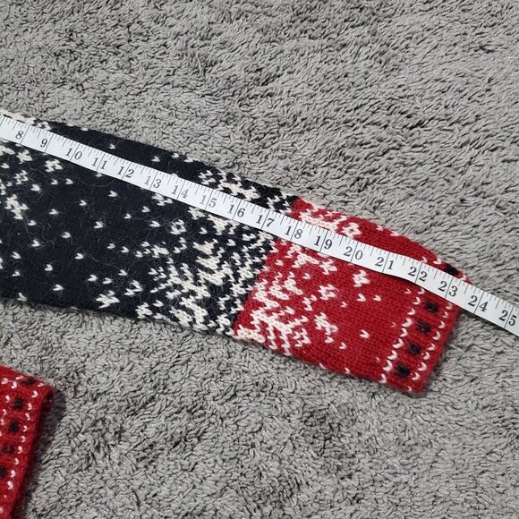 Vintage Lauren Ralph Lauren Hand Knit Wool Red Snowflake Quarter Zip Sweater - M - Picture 8 of 8